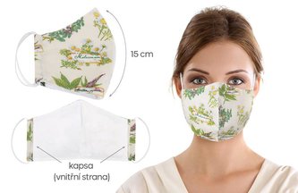 Ústní rouška bavlněná na gumičku s vnitřní kapsou - bylinky - délka oblouku 15cm -dámská