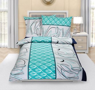 Povlečení krepové - fantazie - modrá, šedá, tyrkysová - 140x200,70x90 cm