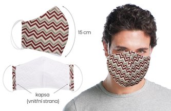 Ústní rouška bavlněná na gumičku s vnitřní kapsou - chevron vínový - délka oblouku 15cm