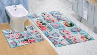 3D tisk  sada - patchwork tyrkysový - sada (60x100, 60x50 cm WC )