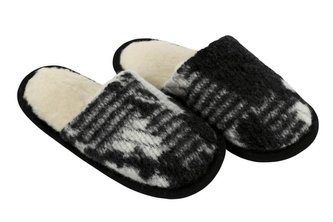 Australské meríno pantofle 520g/m2 - bílo černý beránek/černá stuha - velikost 43-44