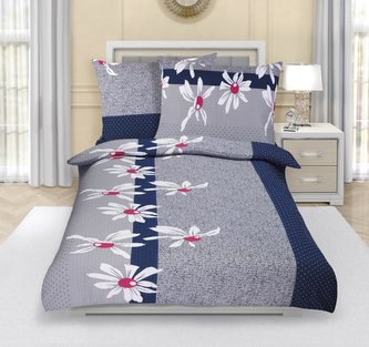 Povlečení krepové - kopretina na šedé - 140x220, 70x90 cm