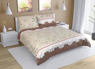 Povlečení bavlna na dvoudeku - kávová kytička - 1x 200x200, 2ks 70x90 cm