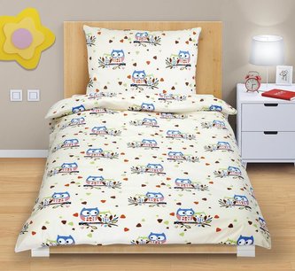 Povlečení bavlněné Junior - sovička barevná - dětský motiv - 140x200, 70x90 cm