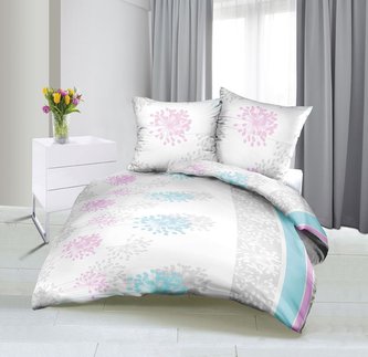 Povlečení bavlněný satén - modrorůžové jaro - 140x220, 70x90 cm