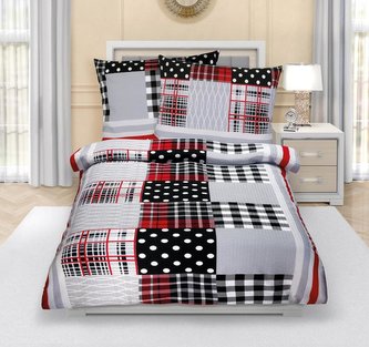 Povlečení krepové - červenošedý patchwork - 140x220, 70x90 cm