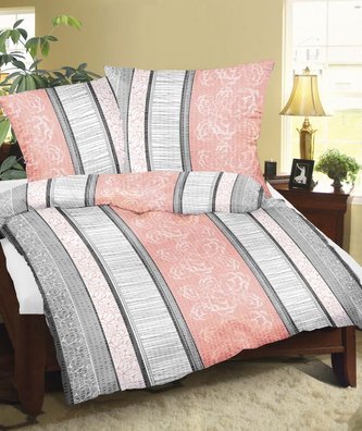 Povlečení krepové - lososovošedý ornament - 140x220,70x90 cm