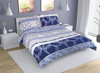 Povlečení krepové na dvoudeku - modrá elipsa - 1x 200x220, 2ks 70x90 cm (200cm šířka x 220 cm délka prodloužená)