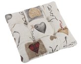 Sedák IVO prošívaný - zavěšená srdce na režné - 40 x40 cm, prošívaný