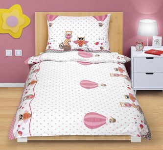 Povlečení bavlněné Junior - sovička růžová - dětský motiv - 140x200, 70x90 cm