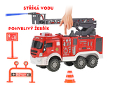 Auto hasičské 38cm stříkající vodu s doplňky v krabičce