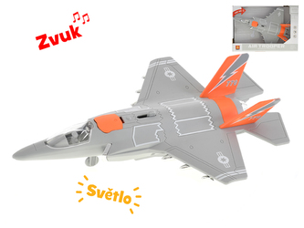 Stíhačka 31cm na setrvačník na baterie se světlem a zvukem v krabičce