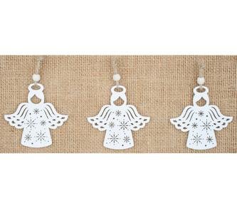 Anděl dřevěný bílý 6cm 3ks, na zavěšení, 4850