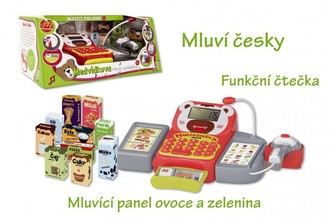 Pokladna česky mluvící dig.plast 36cm s doplňky na baterie se zvukem se světlem v krabici 43x19x23cm