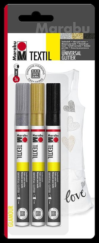 Marabu glitrový popisovač na tmavý textil/sada
