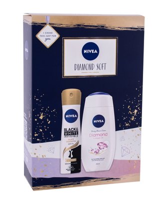 Nivea Diamond Soft sprchový krém Care & Diamond 250 ml + anti-perspirant Black & White Invisible Silky Smooth 150 ml