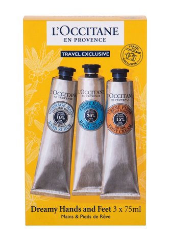 L´Occitane Shea Butter krém na ruce 75 ml + peeling na ruce 75 ml + krém na chodidla 75 ml