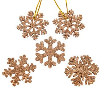 Dřevěné závěsné vločky - zlaté 5 ks