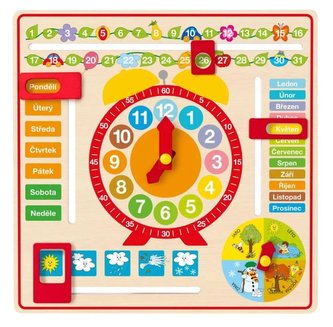 Woody Wielofunkcyjny kalendarz z zegarem w języku czeskim