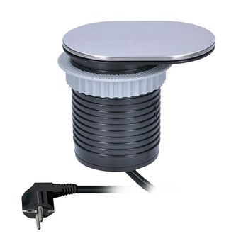 Zásuvka SOLIGHT vestavná oválný kryt z broušeného hliníku, prodlužovací přívod 1,9m, USB 2400mA