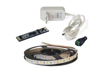 LED pásek sada 2,5m 12V 3527 120LED/m IP20 9,6W/m CCT (WW+CW) + Proximity kontroler + zdroj