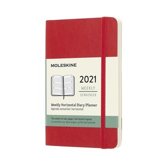 Moleskine Horizontální týdenní diář 2021 měkký červený S