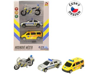 Sada motorka, osobní auto a dodávka, se světlem a zvukem