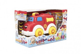 Auto hasiči pro nejmenší plast 15cm na volný chod na bat. se světlem se zvukem v krabičce 12m+