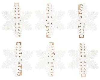 Vločka dřevěná na kolíčku 6 cm (6 ks)