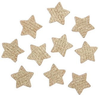 Hvězda zlatá s lepíkem 5 cm akryl s glitry (10 ks)