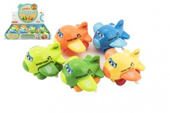 Letadlo s očima mávající křídla na klíček plast 8cm 6 barev 12ks v boxu