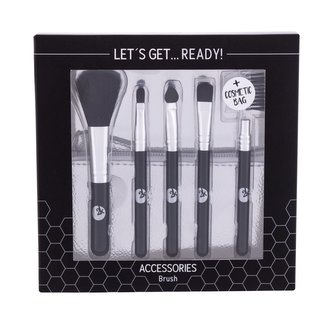 2K Let´s Get štětec na pudr 1 ks + štětec na rty 1 ks + aplikátor na oční stíny 1 ks + štětec na oční stíny 1 ks + štětec na obočí 1 ks + kosmetická taštička