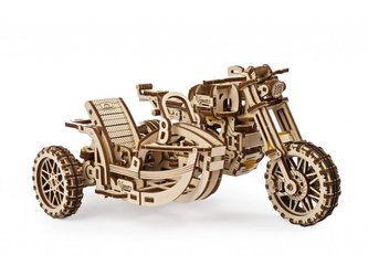 Ugears 3D dřevěné mechanické puzzle Motorka s vozíkem