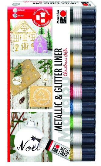 Marabu Vánoční sada linerů na svíčky - metalické a gliterové barvy