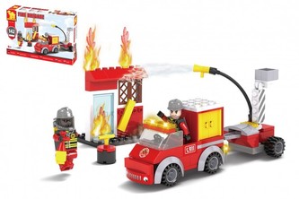 Kostky stavebnice Dromader hasiči 142 dílků v krabičce 22x15x5cm