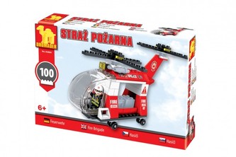 Kostky stavebnice Dromader vrtulník hasiči 100 dílků v krabičce 22x15x5cm