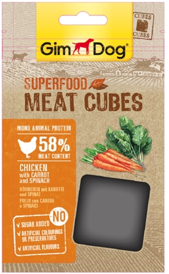 GIMDOG Superfood Meat Cubes Kure, mrkev a spenat 40g
