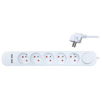 Prodlužovací přívod 5 zásuvek  2m SOLIGHT PP152USB
