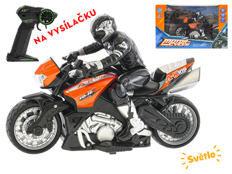 R/C motorka s jezdcem 26cm 1:10 plná funkce na baterie se světlem 2.4GHz v krabičce