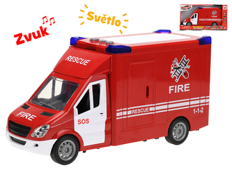 Auto hasiči 27cm na setrvačník na baterie se světlem a zvukem v krabičce