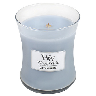 WoodWick oválná váza Soft chambray 275g