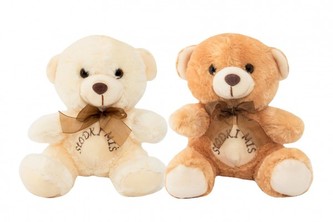 Medvěd sedící s mašlí plyš 20cm 2 barvy 0+