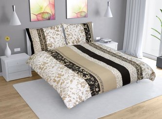 Povlečení bavlna na dvoudeku - béžové lístky - 1x 240x220, 2ks 70x90 cm (240 cm šířka x 220 cm délka prodloužená)