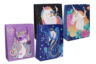 Dárková taška dětská s jednorožcem mix barev 26x10x32cm