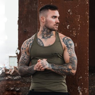 Tílko Stringer Tank Top Heather Olive Green - GymBeam - Velikost XXL