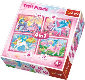 Puzzle: Jednorožci 4v1 (35,48,54,70 dílků)