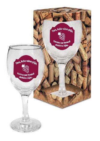Sklenička na víno Ten, kdo víno pije, tomu se hned dobře žije - Já miluju víno