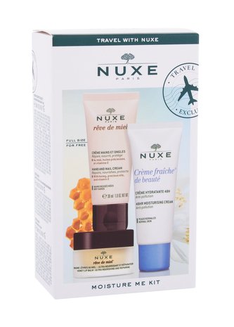 NUXE Moisture Me Kit denní pleťová péče Creme Fraiche de Beauté 48HR Moisturizing Cream 30 ml + krém na ruce Reve de Miel 30 ml + balzám na rty Reve de Miel Honey Lip Balm 15 g