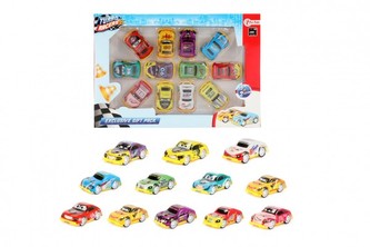 Sada mini autíčka 12ks plast 5cm na zpětné natažení v krabici 29x20x2,5cm