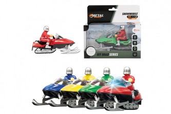 Sněžný skútr s jezdcem kov/plast 12cm na baterie se zvukem se světlem 4 barvy v krabičce 16x14x6cm